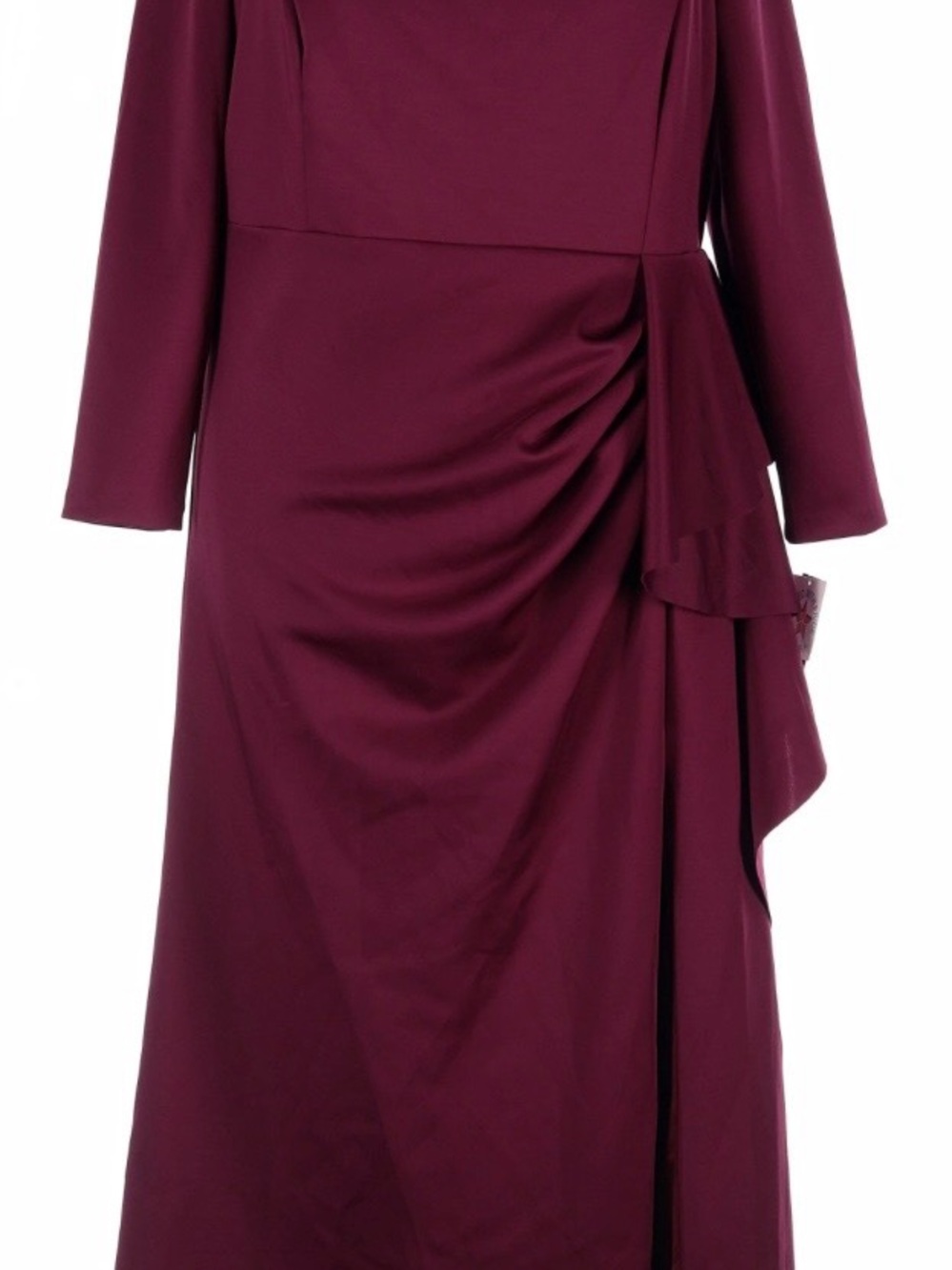 Xscape Burgundy Long Sleeve Draped Gown